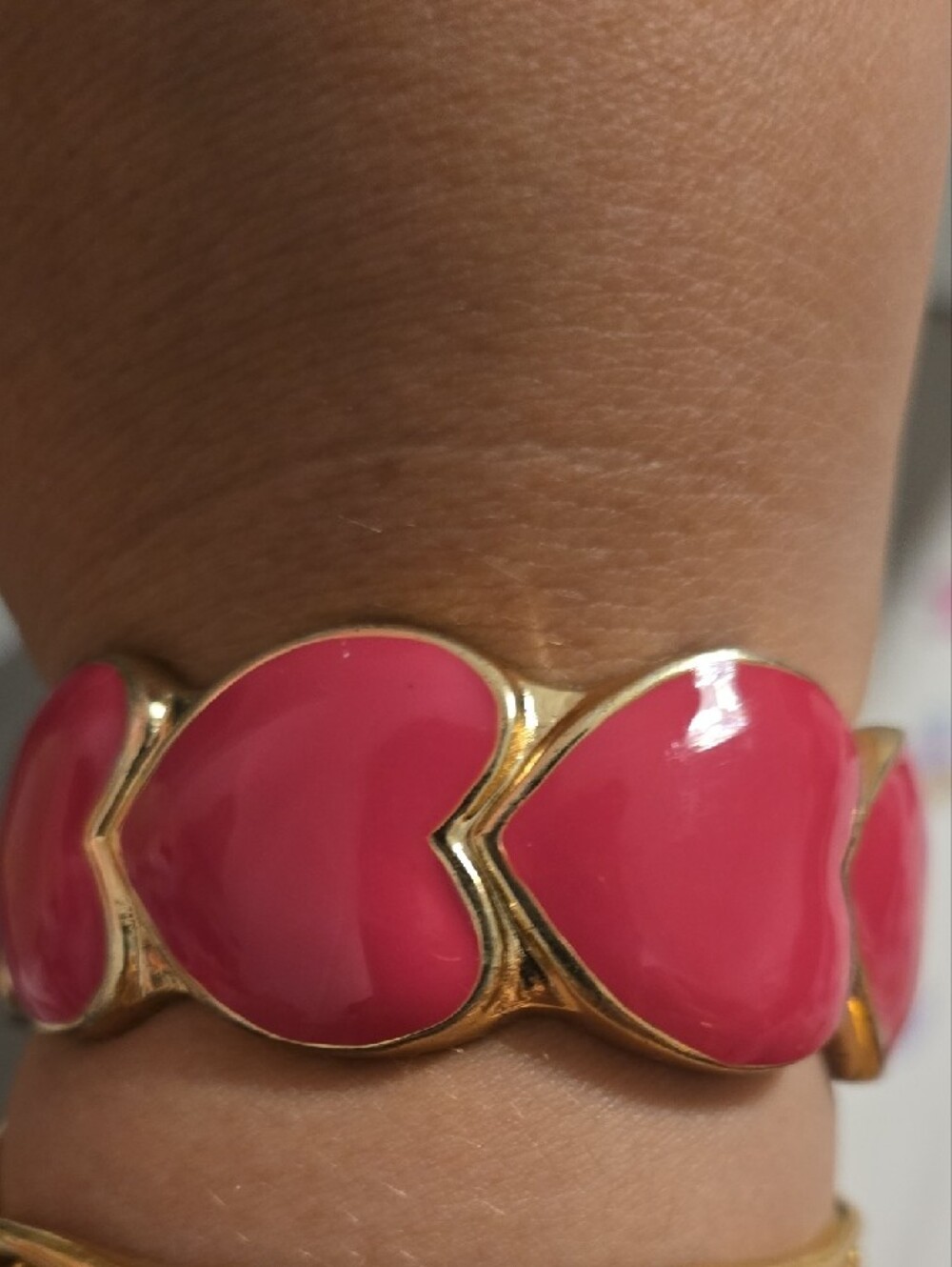 ✨ Y2K Retro Hot Pink Linked Heart Hinge Bangle Bracelet 💖 Stackable Chunky Cute